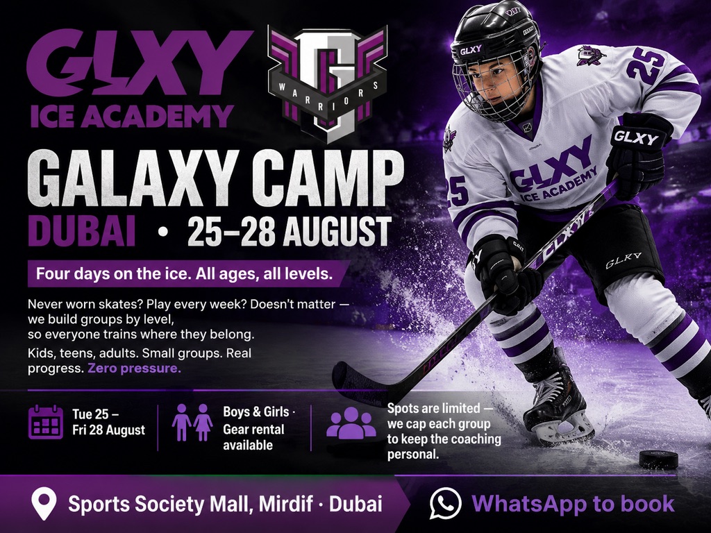 Galaxy Camp Dubai, 25 to 28 August 2026, GLXY Ice Academy poster